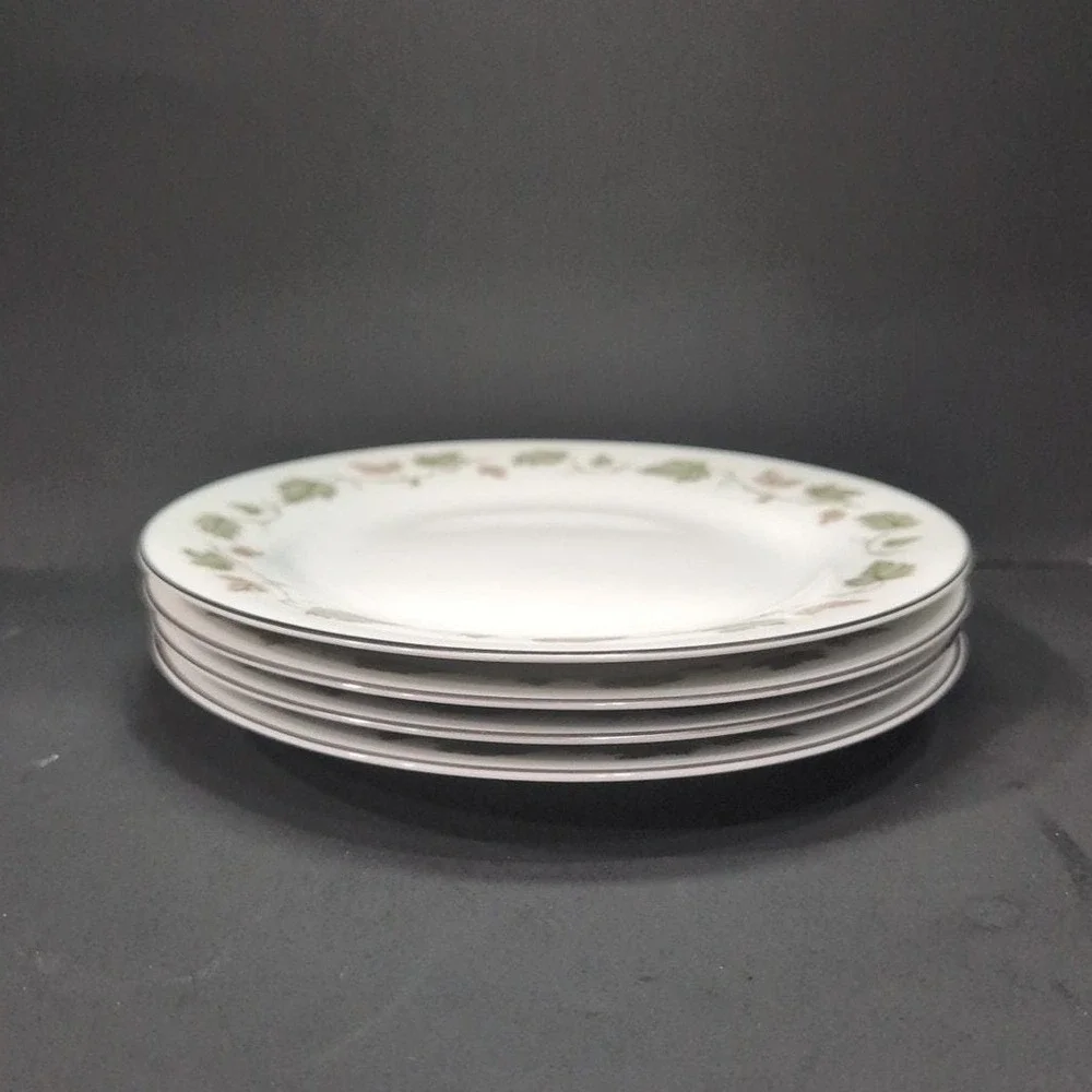 Noritake Vineyard Salad Plates #6449, Set of 4, Vintage Fine China Leaves Border